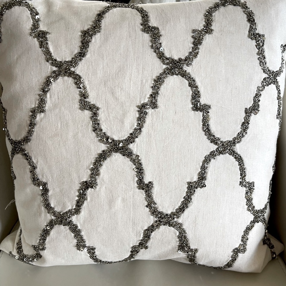 Price reduced Pottery Barn Natural white and silver beaded pillow